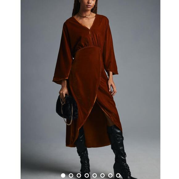 Anthropologie Let Me Be Asymmetrical Velvet size Medium Petite Gold New - Picture 1 of 8